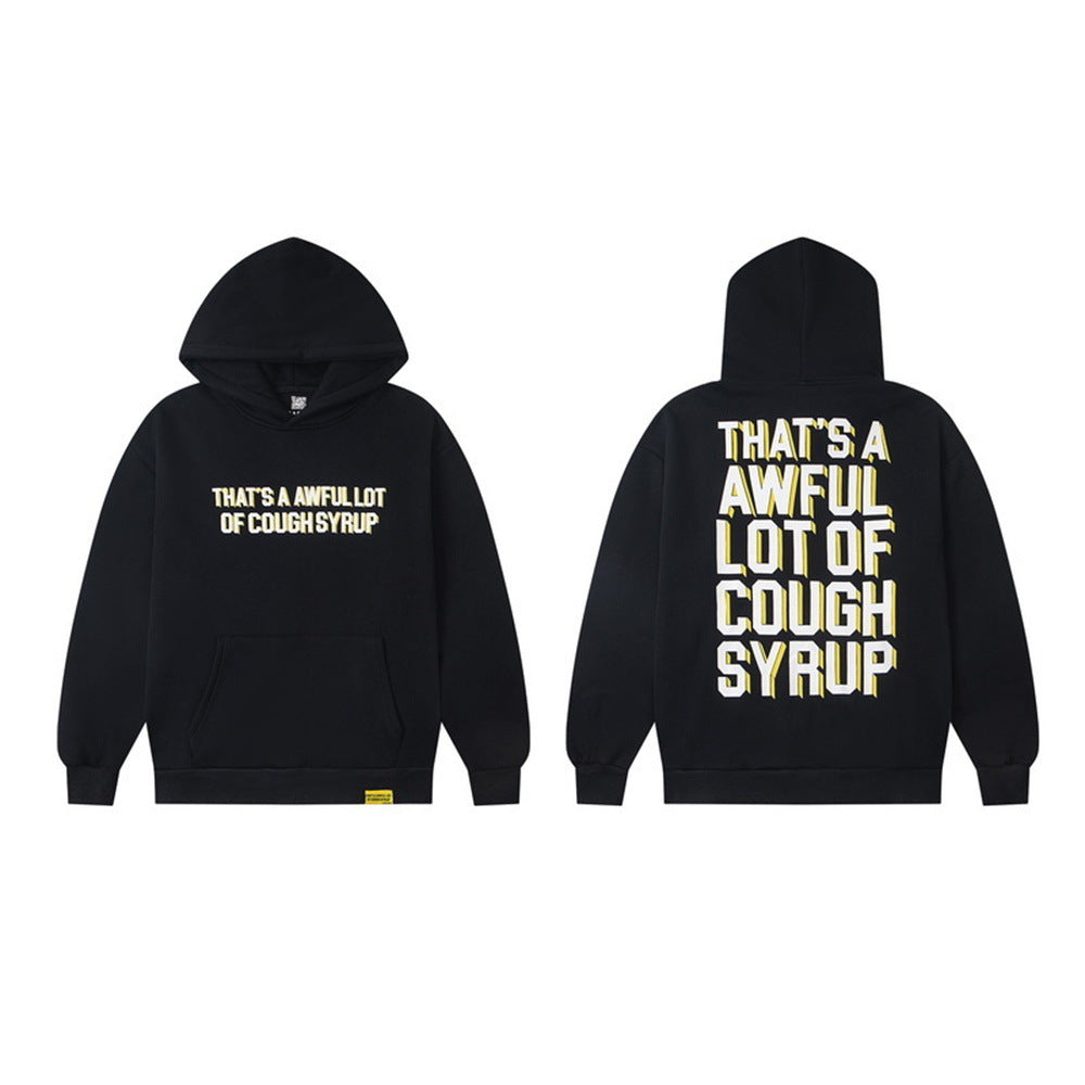Cough Syrup Graphic Hoodie Vintage Letter Print HipHop Street Pullover