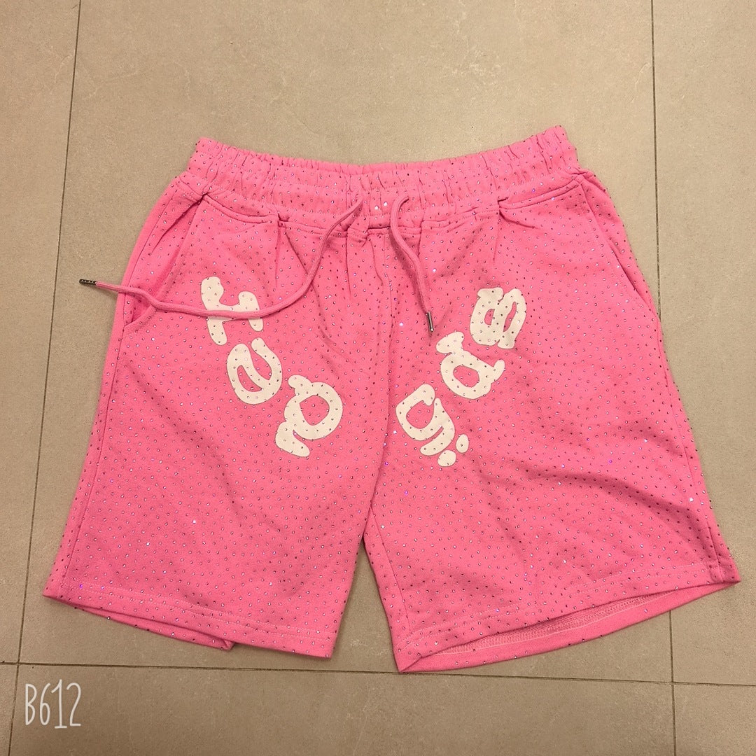 Sp5der Full Rhinestone T-Shirt & Shorts Matching Set