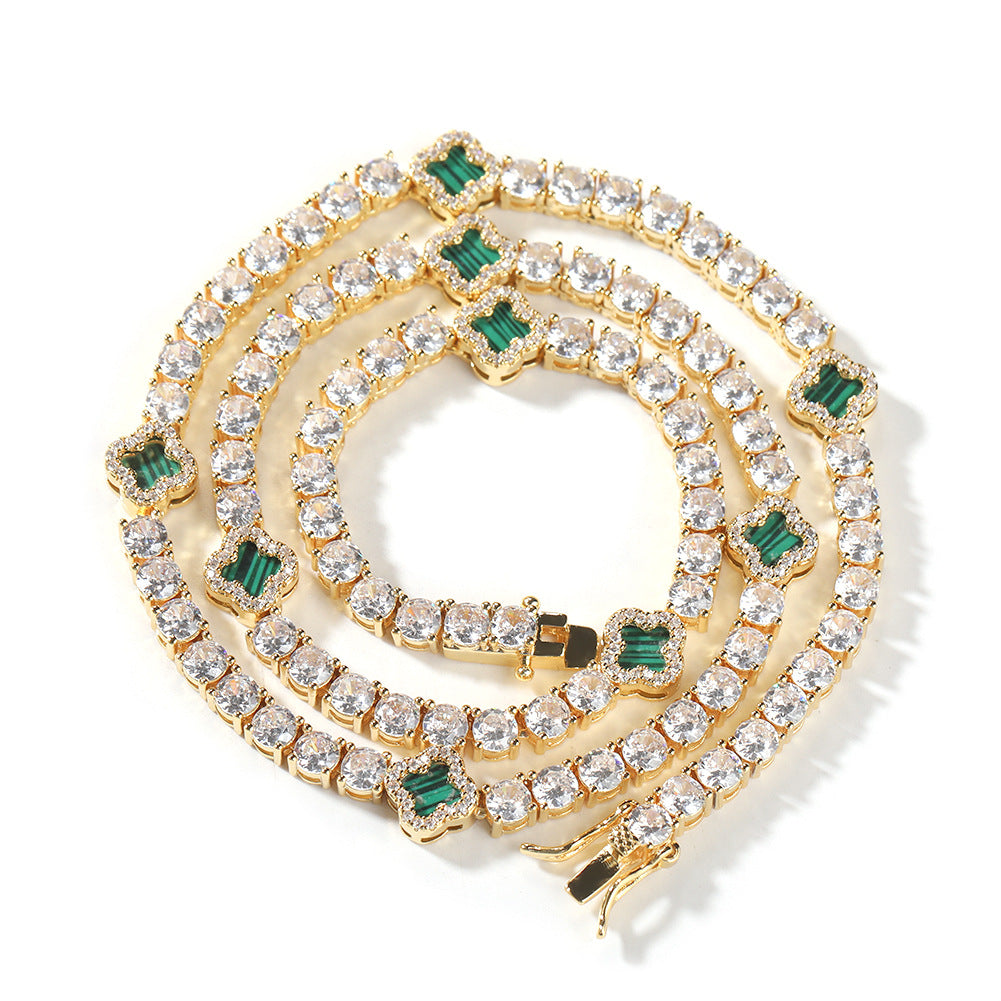 Iced Four Leaf Clover Tennis Chain Necklace