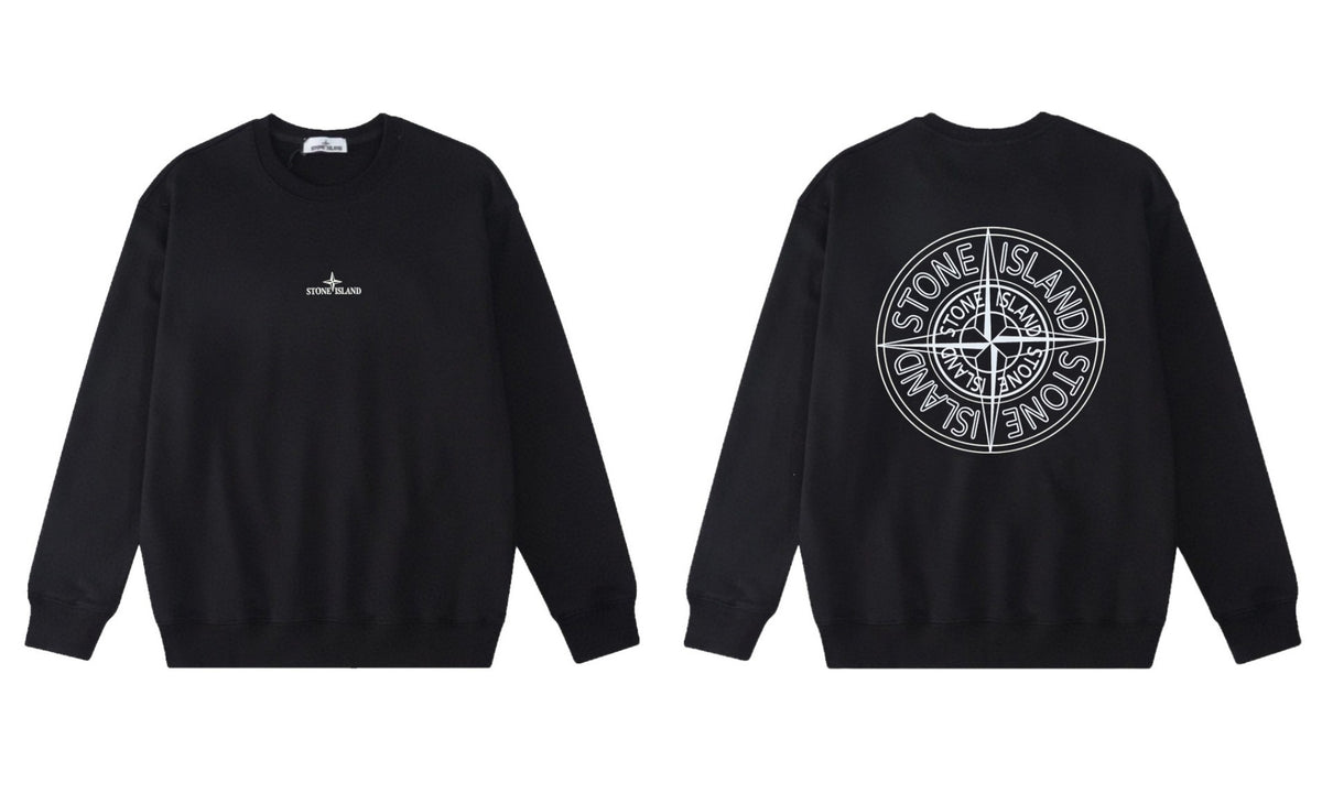 Stone Island Compass Print Crewneck Sweatshirt Men Autumn Pullover