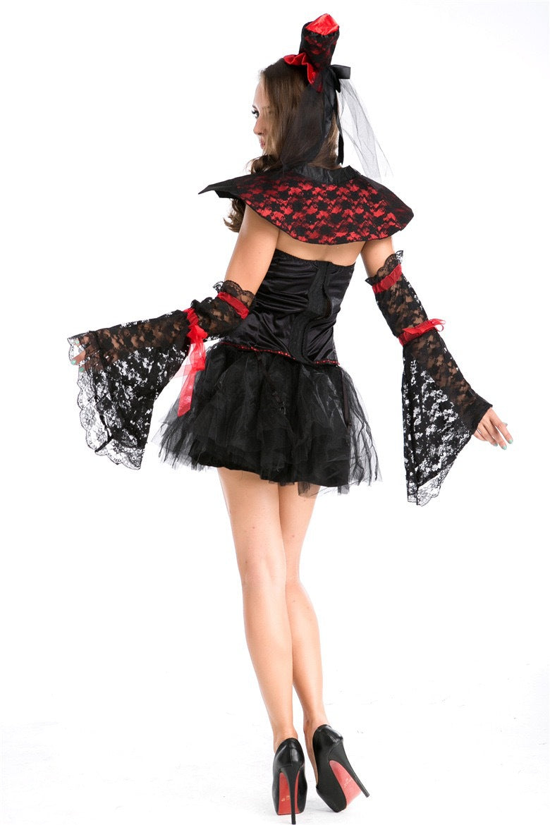 Halloween Women Gothic Vampire Witch Devil Cosplay Costume Party Dress Set