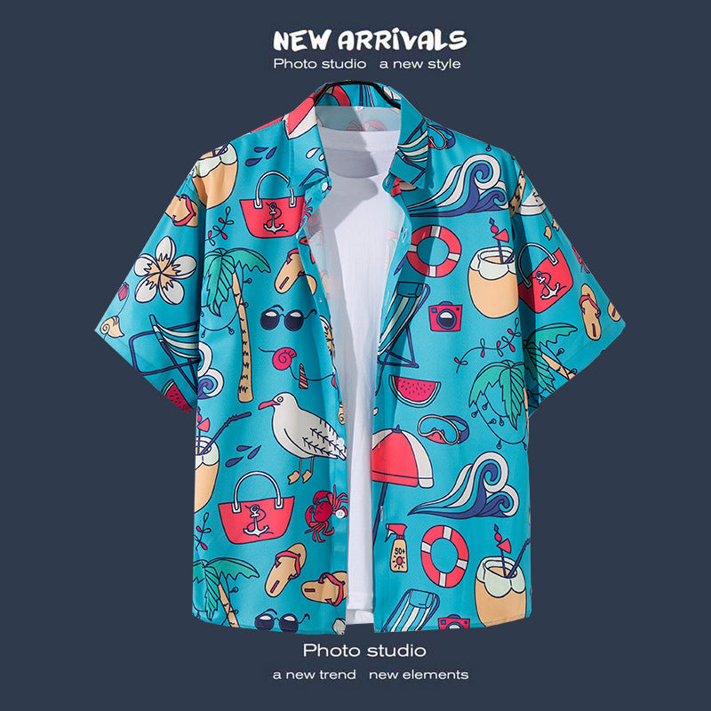 Mens Vintage Tropical Hawaiian Floral Loose Short Sleeve Beach Shirt
