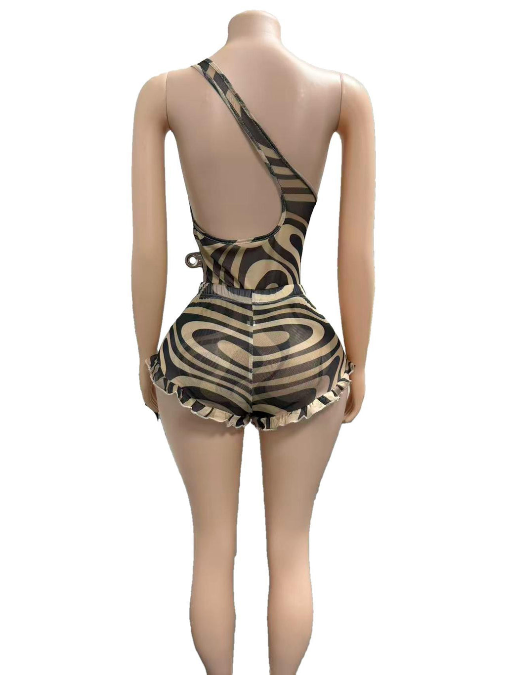Zebra Print Sleeveless Bodycon Romper Shorts Women Club Outfit