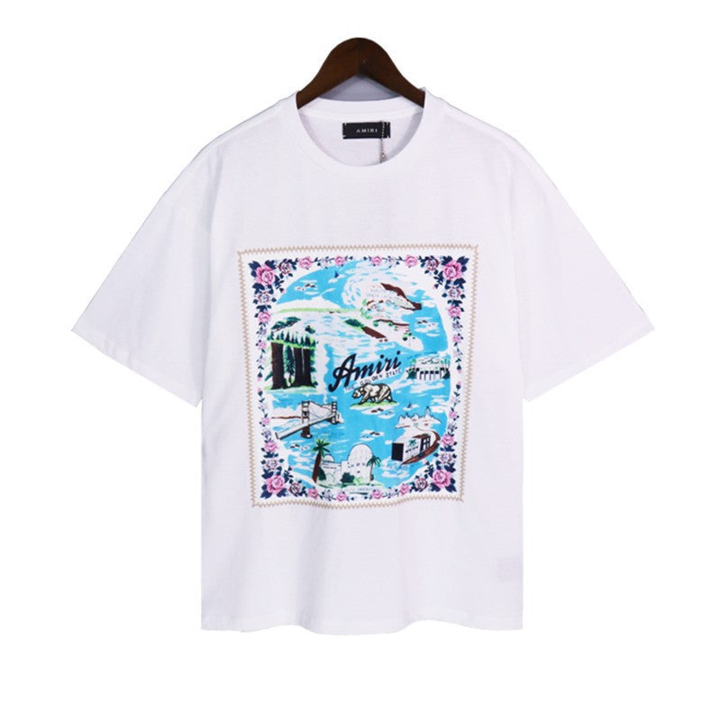 Amiri Multi‑Pattern Letter Graphic Oversized Tee Streetwear Unisex