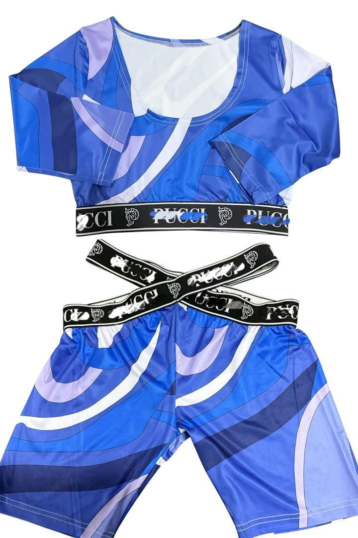Emilio Pucci Swirl Print Crop Top Biker Shorts 2 Piece Set Women