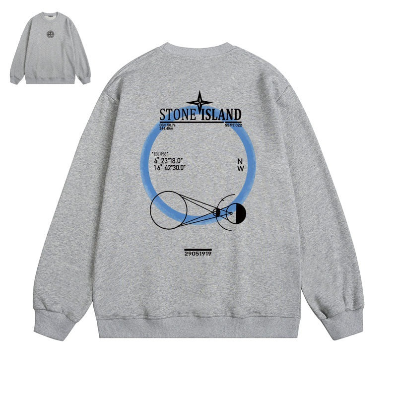 Stone Island Compass Print Crewneck Sweatshirt Men Winter Fleece Top