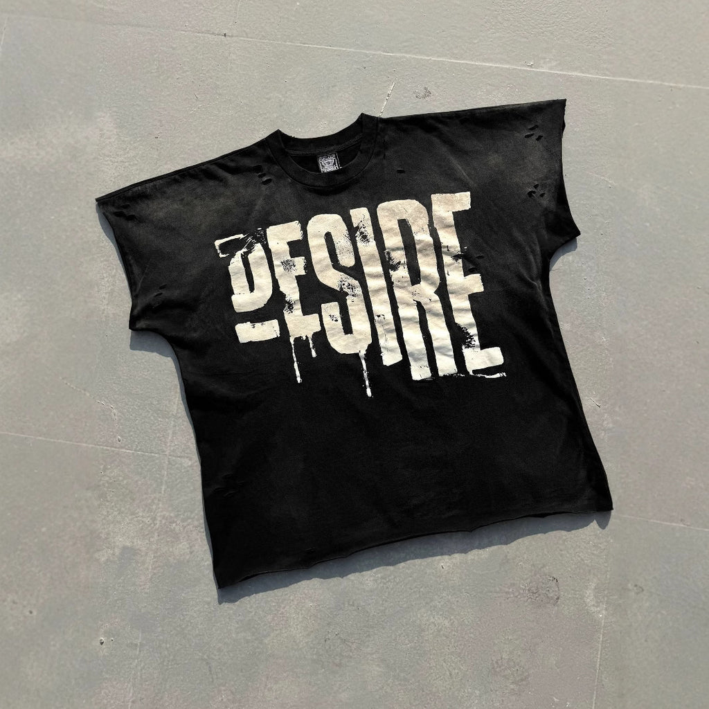 Washed Distressed Drip Letter Print Crew Neck Short Sleeve T Shirt