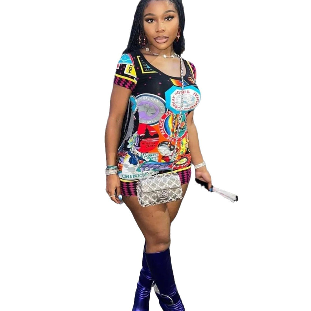 Versus Versace Travel Souvenir Collage Print Bodycon Mini Dress Women