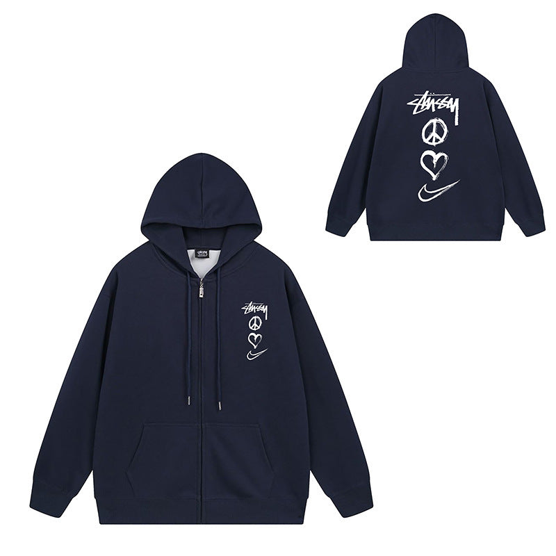 Stussy Graphic Zip Up Hoodie Letter Streetwear Casual Pullover Jacket