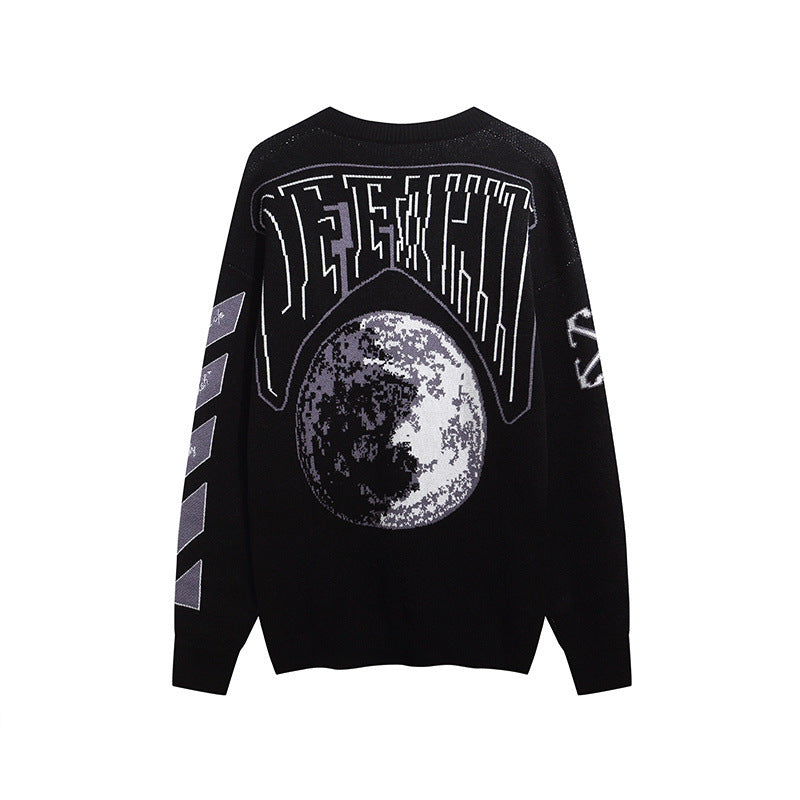 Off-White Moon Letter Pattern Knit Cardigan Sweater Unisex