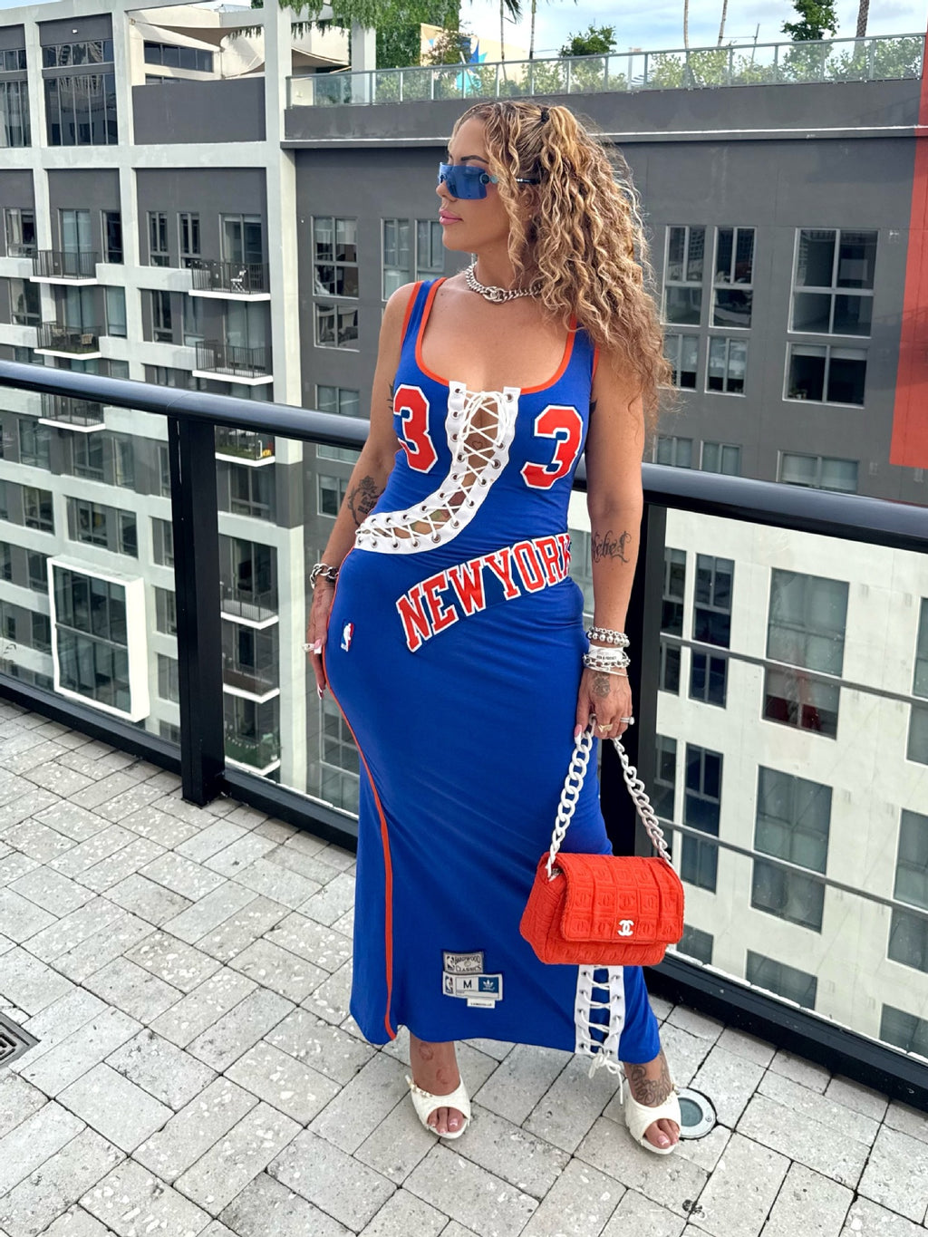 Shay Kawaii New York Knicks Ewing Print Tank Slit Maxi Bodycon Dress