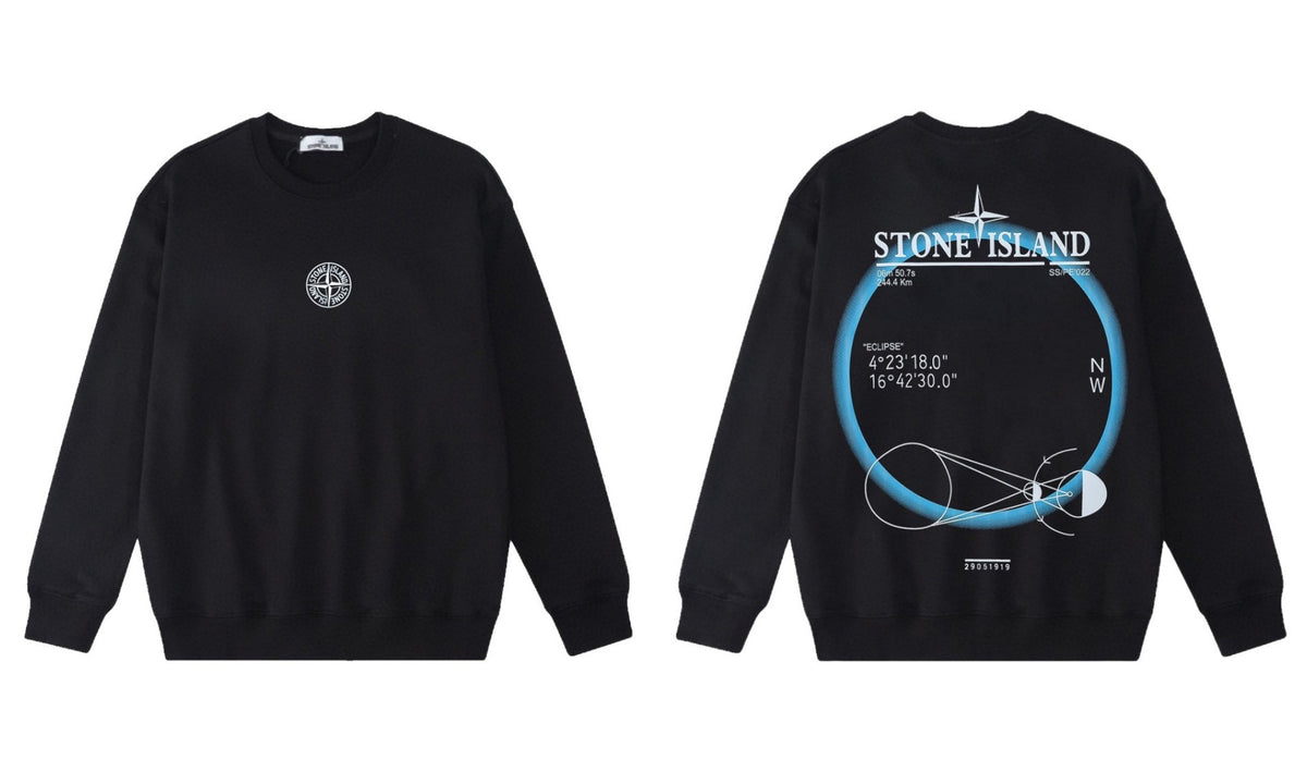 Stone Island Compass Print Crewneck Sweatshirt Men Autumn Pullover