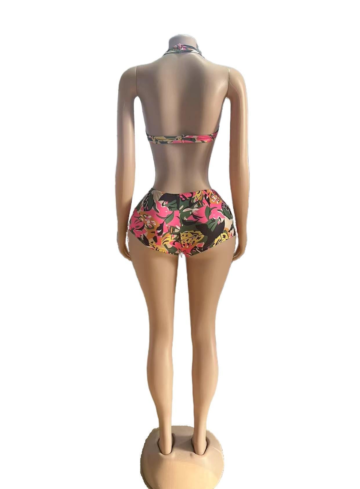Tropical Print Halter Top Skort 2 Piece Set Women
