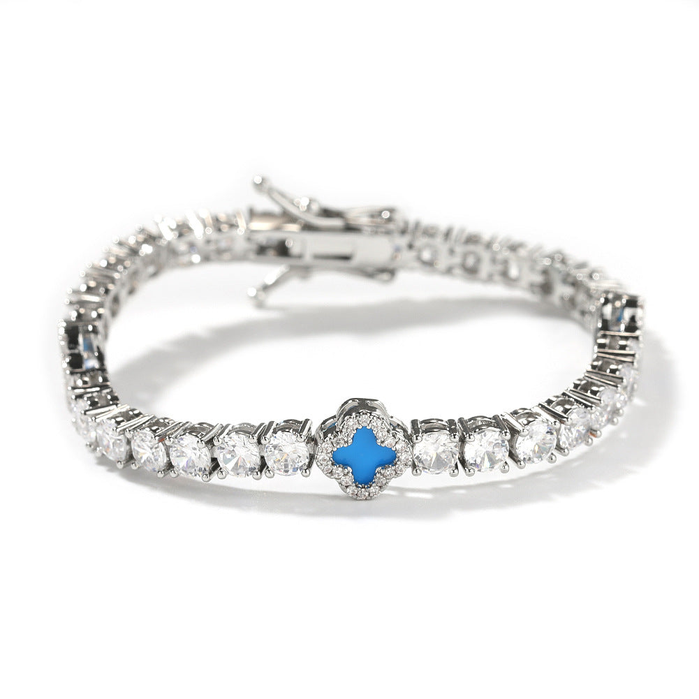 Iced Four Leaf Clover Tennis Chain Necklace