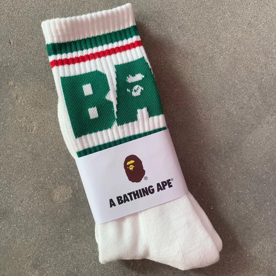 BAPE Ape Head Ribbed Crew Socks Multi Graphic Prints