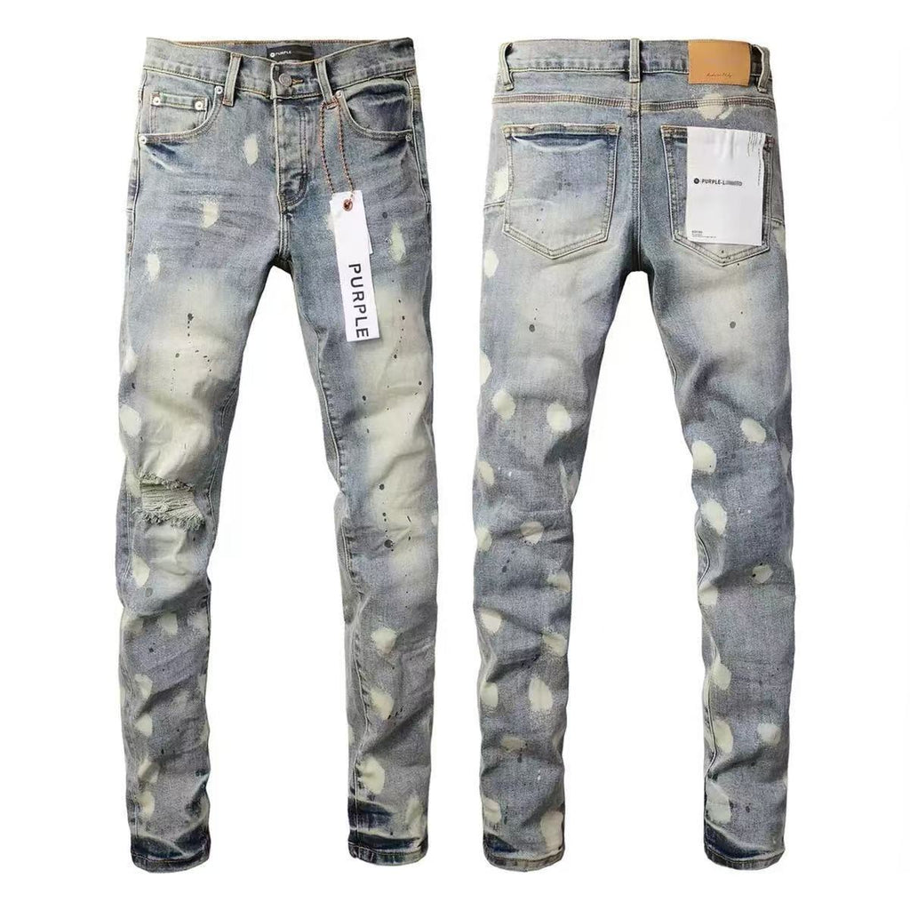 Purple Brand Men Stretch Skinny Ripped Printed Embroidered Denim Jeans