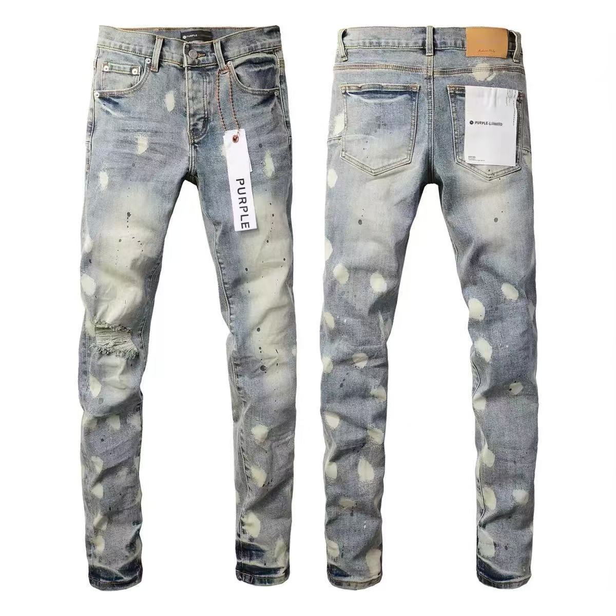 Purple Brand Men Stretch Skinny Ripped Printed Embroidered Denim Jeans