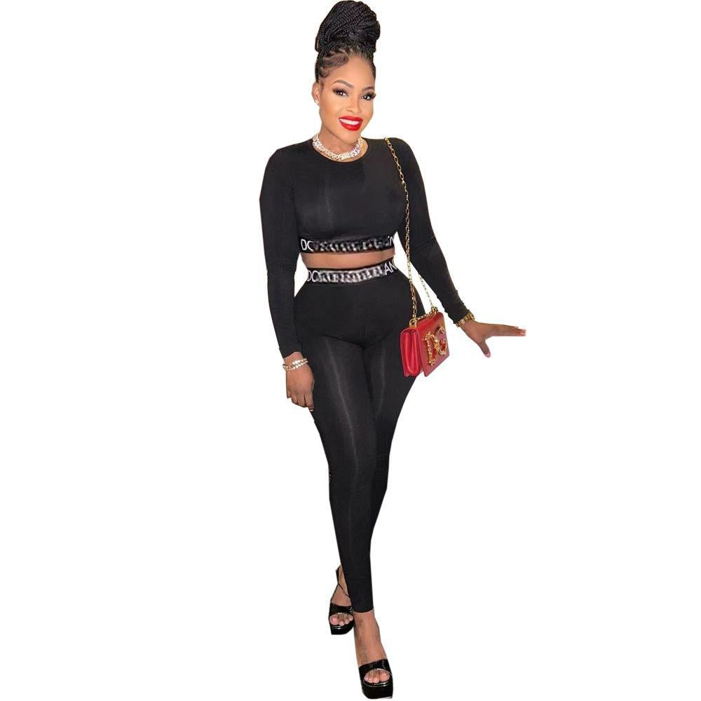Y2K Long Sleeve Crop Top High Waist Legging 2 Piece Set