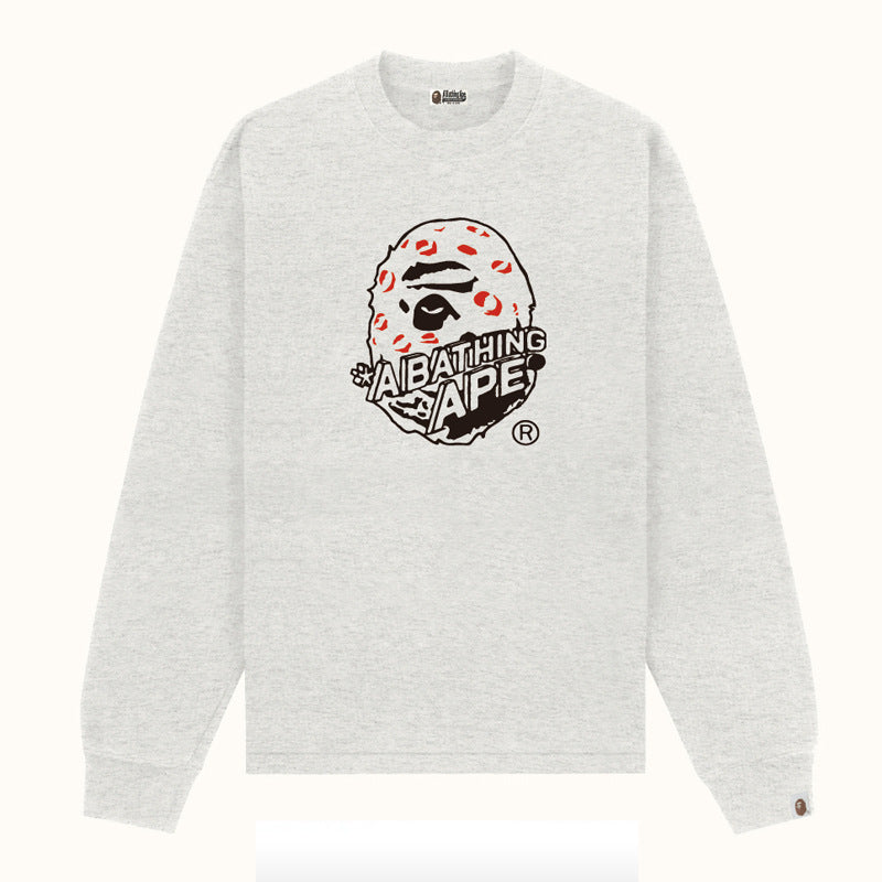 Bape Multi‑Ape‑Head Graphic Oversized Long Sleeve Tee Streetwear