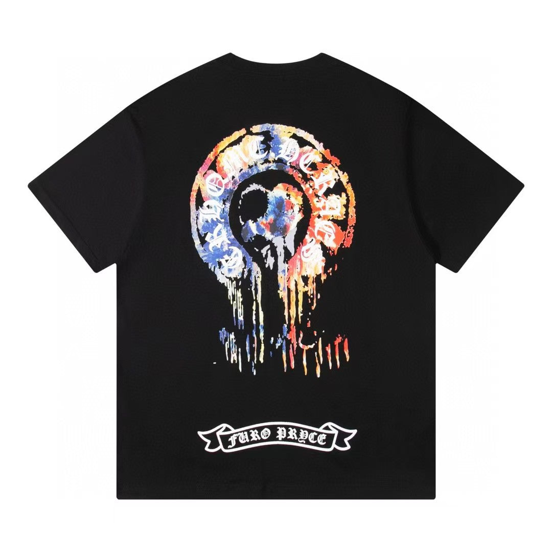 Chrome Hearts Color Sanskrit Cross Print Short Tee Unisex Y2K