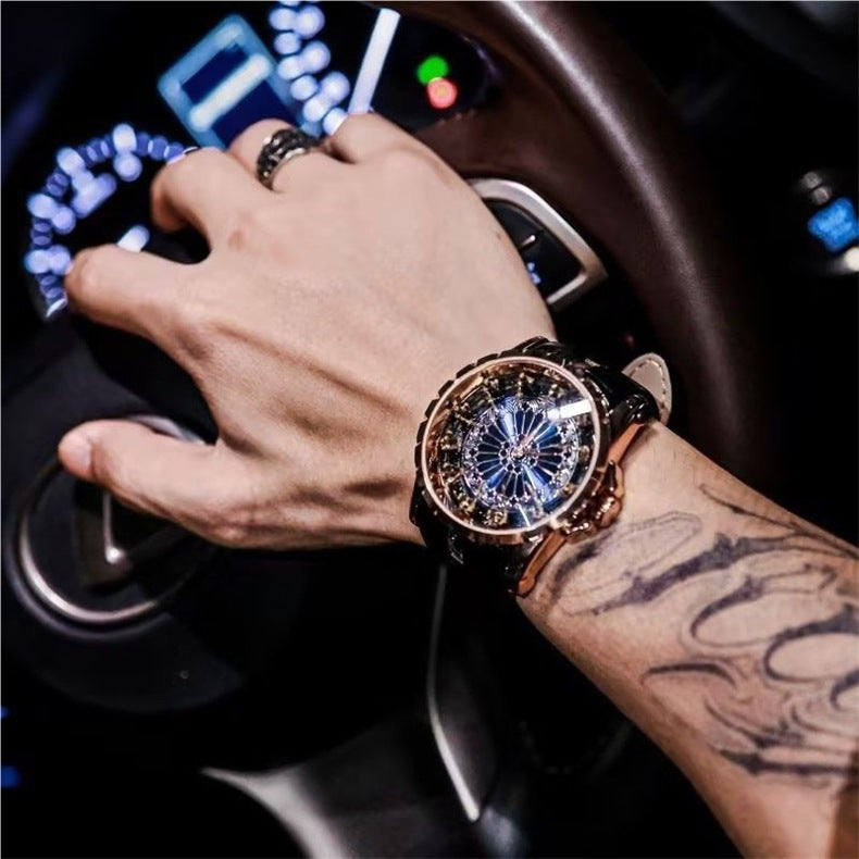 12 Round Table Knights Men Watch 3D Skeleton Dial Quartz Wrist Watch