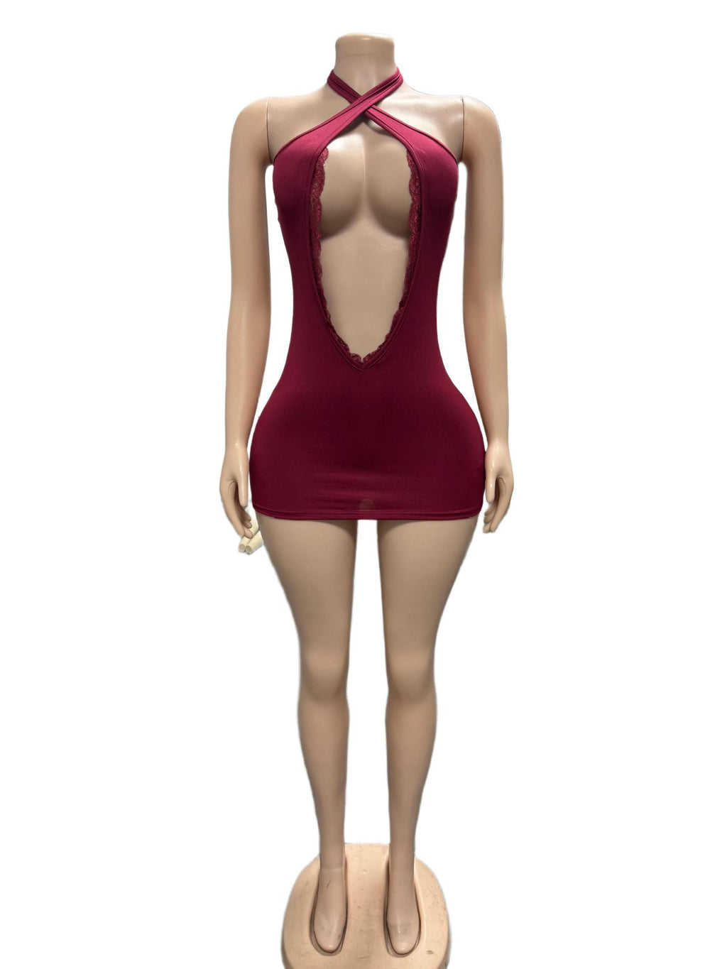 Lace Cutout Halter Bodycon Mini Dress Women Club Outfit