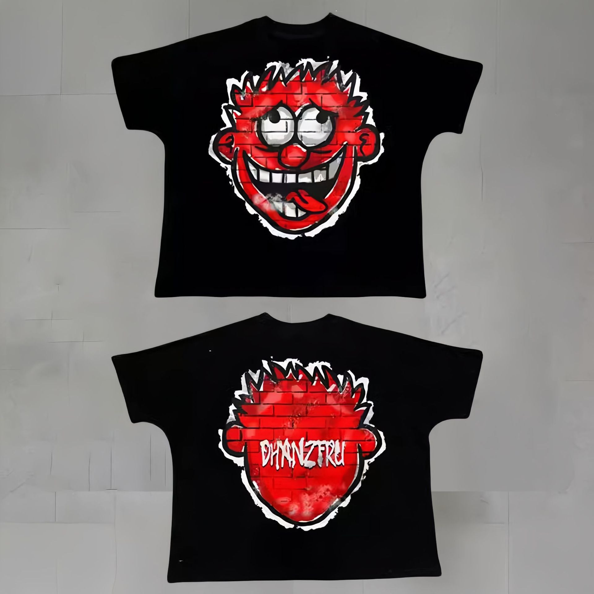 Touch Studios Y2K doppelseitiges Oversize-Vintage-Baumwoll-T-Shirt mit Cartoon-Print