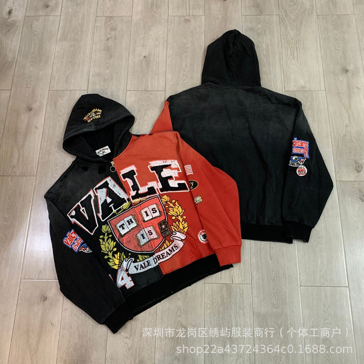 Valley Dreams Graphic Zip Up Hoodie Rhinestone Vintage Street Jacket