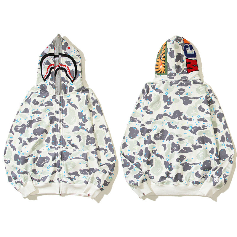 BAPE Shark Camo Print Full Zip Streetwear Hoodie Unisex