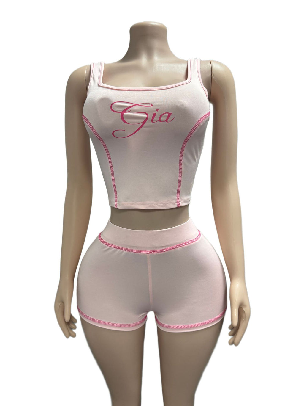 I.AM.GIA Contrast Piping Letter Print Square Neck Tank Short 2 Piece Set