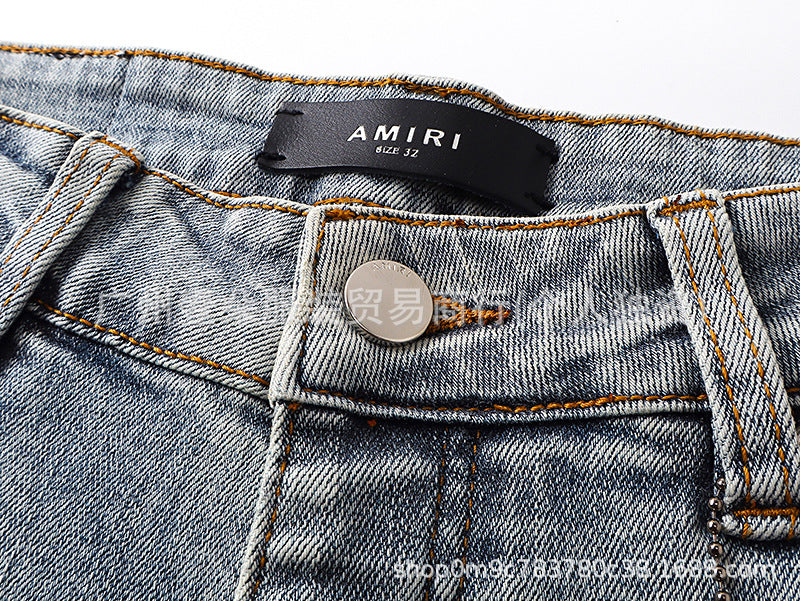 Amiri Distressed Splash‑Ink Stretch Slim Tapered Denim Jeans Unisex