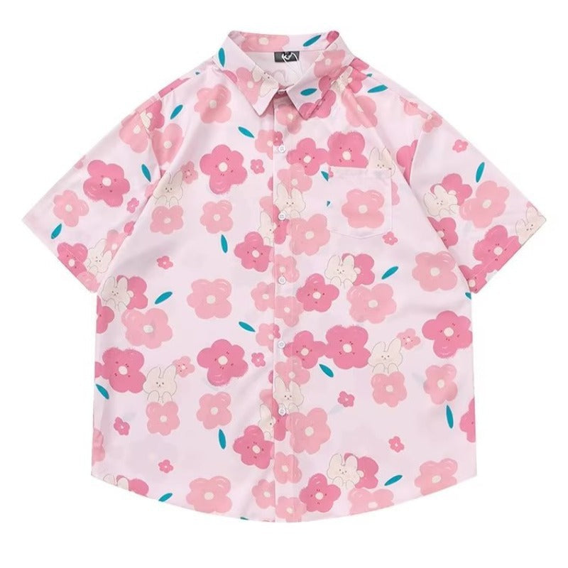 Mens Tropical Hawaiian Floral Loose Short Sleeve Summer Shirt 8002-8034