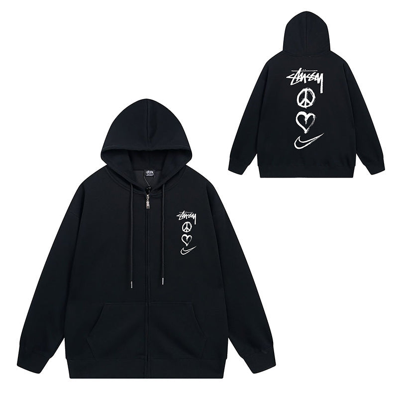 Stussy Graphic Zip Up Hoodie Letter Streetwear Casual Pullover Jacket