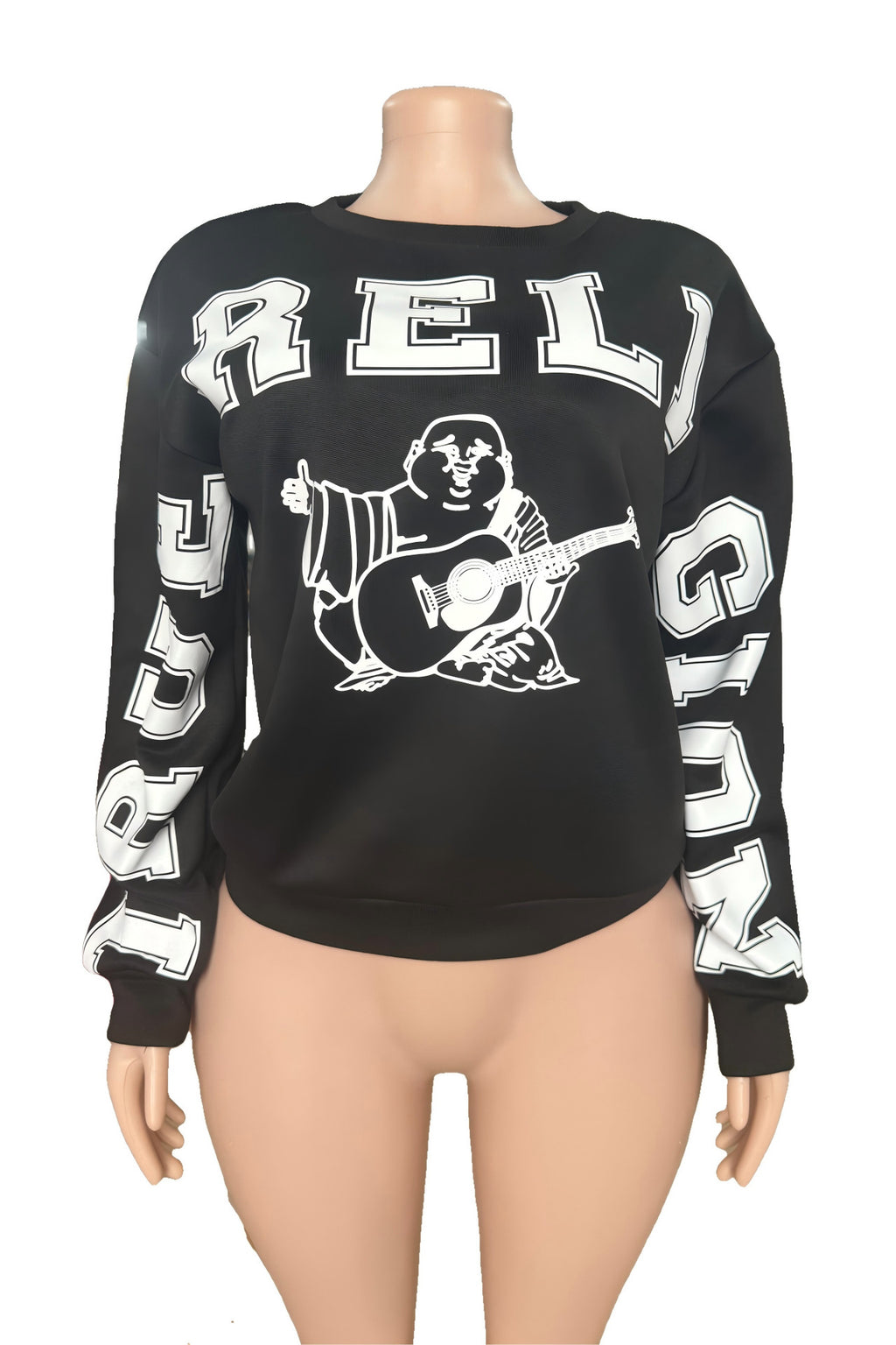 True Religion Boyfriend Buddha Graphic Crewneck Pullover Sweatshirt Women