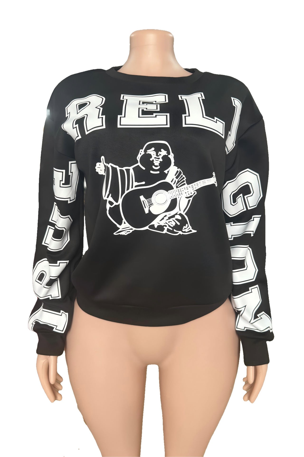 True Religion Boyfriend Buddha Graphic Crewneck Pullover Sweatshirt Women