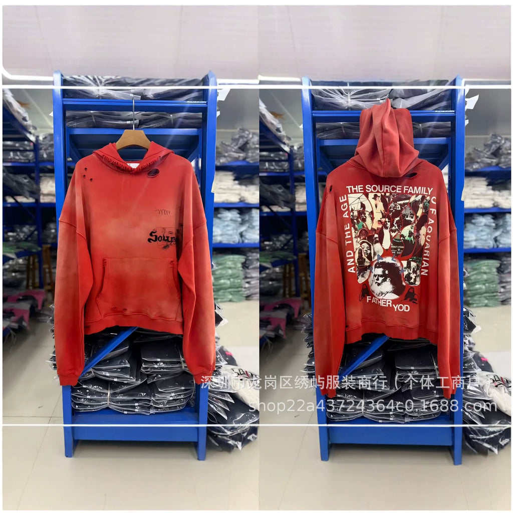 Paly Hollywood Cartoon Letter Hoodie Vintage Wash Graphic Streetwear