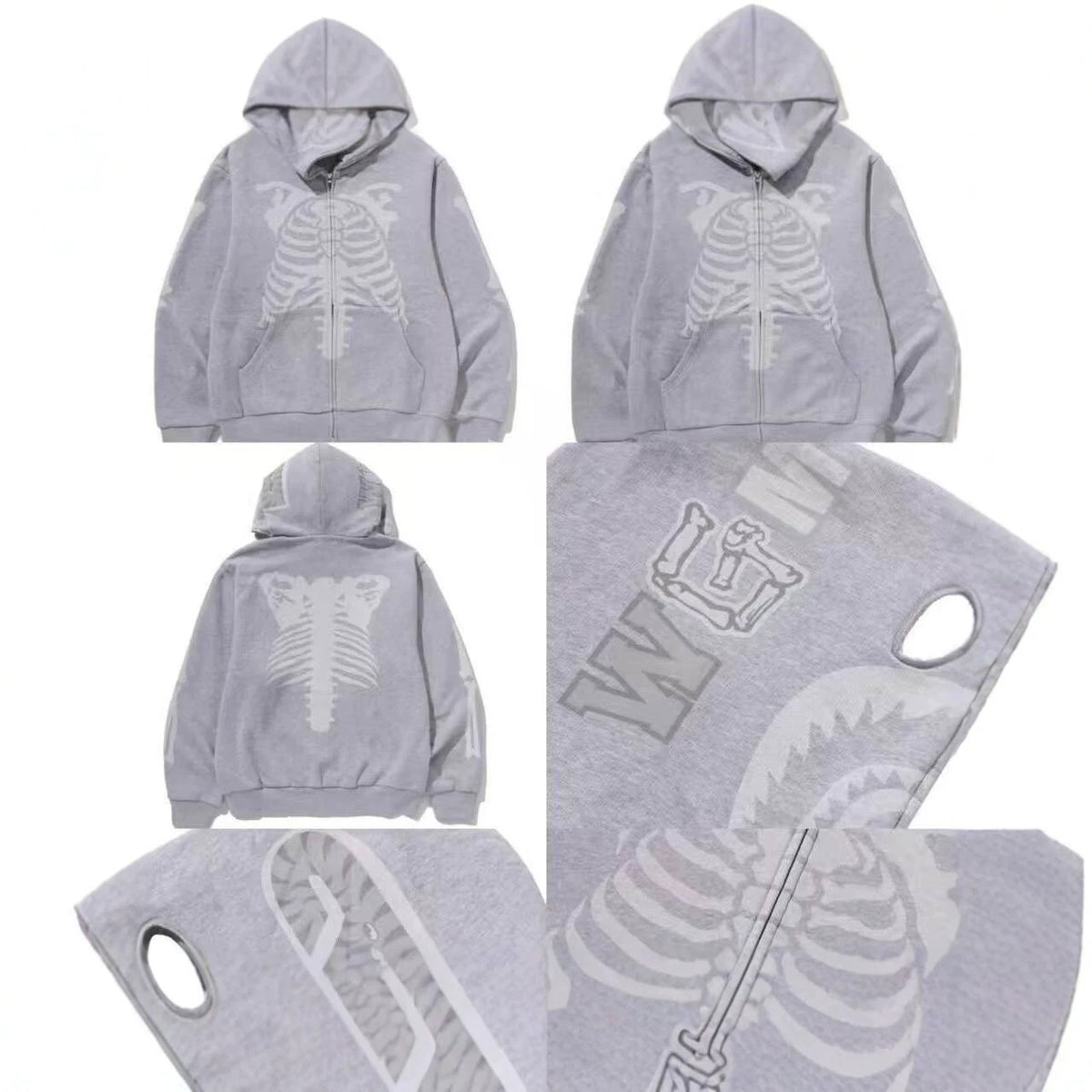 BAPE Skeleton Shark Heavy Washed Full Zip Hoodie