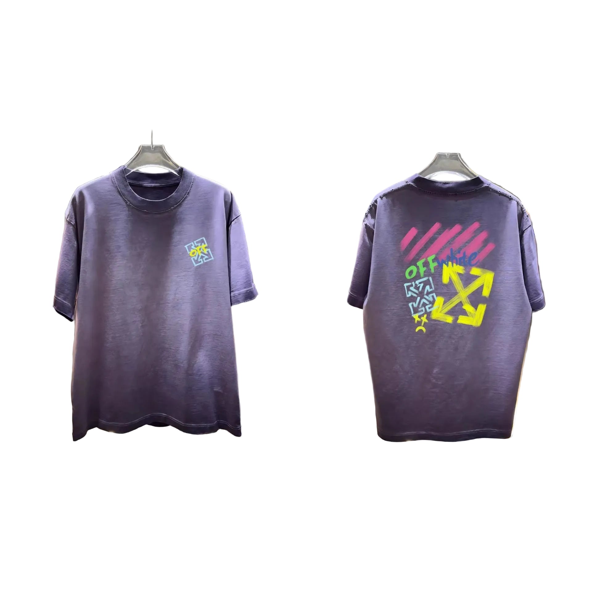 Off-White Washed Distressed Crew Neck Short Sleeve T Shirt Unisex