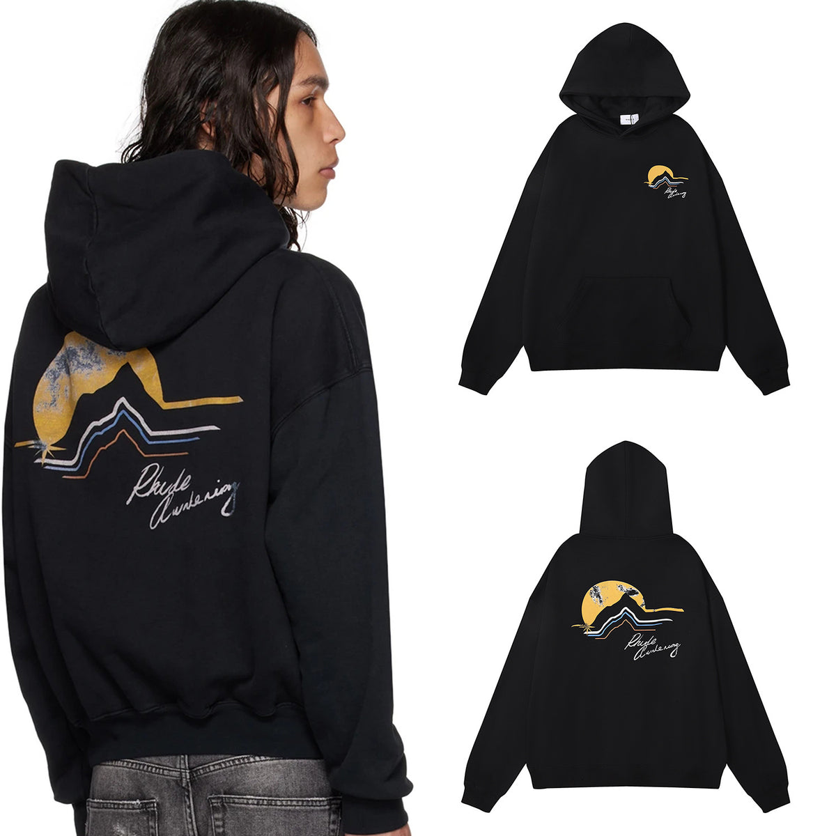 Rhude Cartoon Letter Hoodie Streetwear Cotton Pullover Sweatshirt