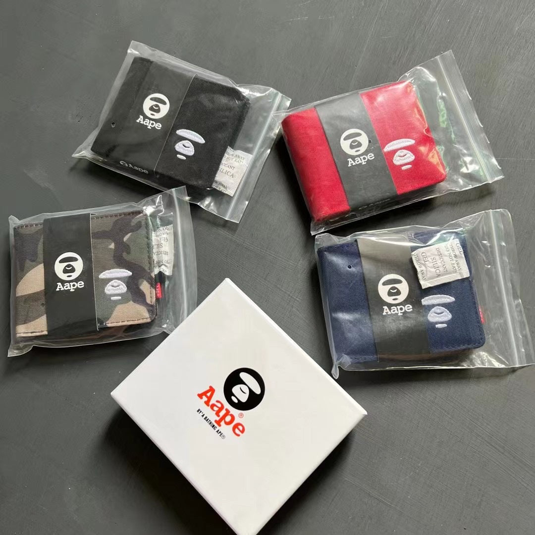 AAPE Embroidered Logo Bifold Wallet Multi Color Canvas Card