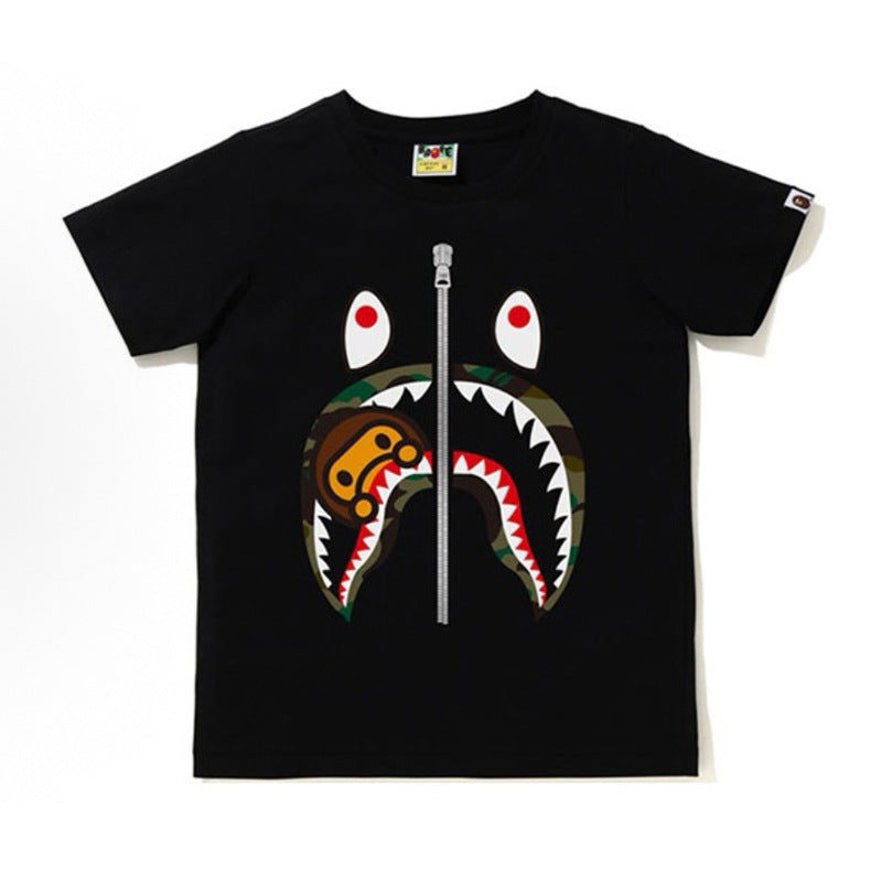 BAPE Ape Head Shark Print Loose Casual Unisex Short Sleeve T-Shirt