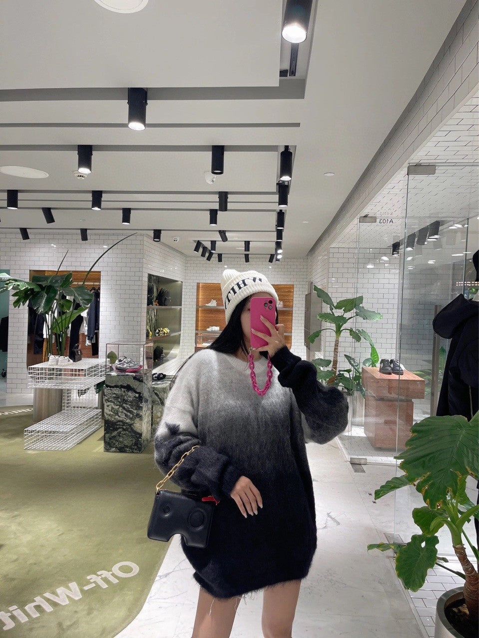 Off-White Arrow Mohair Sweater Gradient Fluffy Knit Pullover & Hoodie