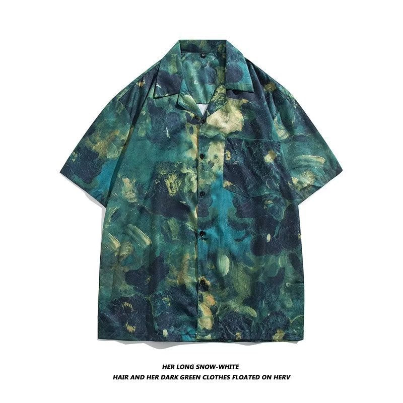 Unisex Vintage Camp Collar Tropical Floral Loose Beach Vacation Shirt 1301-1341