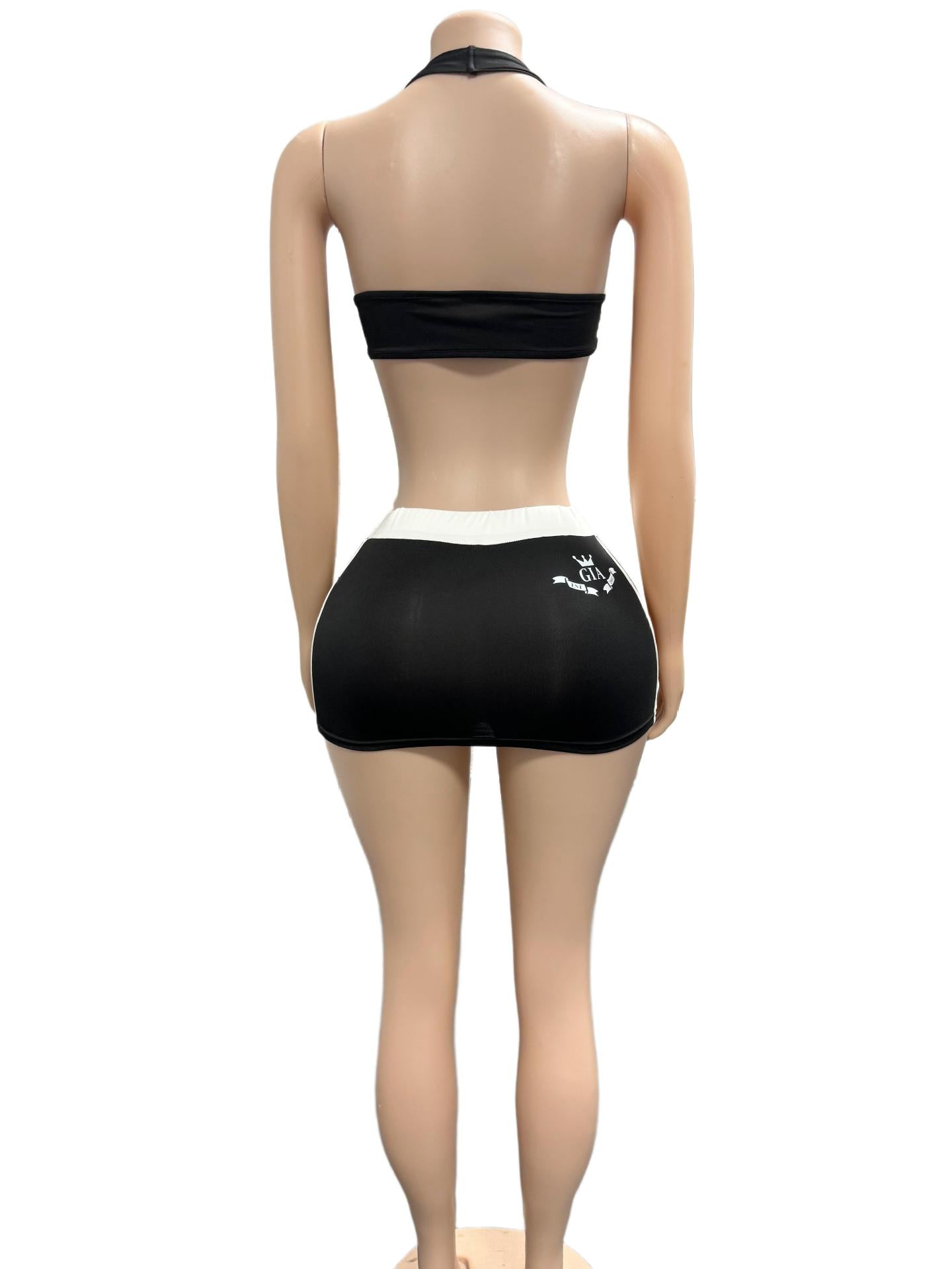 I.AM.GIA Letter Print Halter Top Skort 2 Piece Set Women