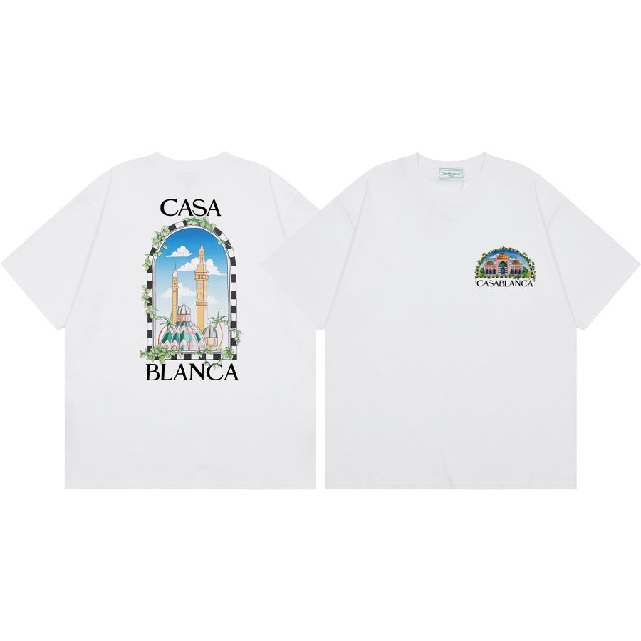 2026 New Casablanca Logo Print Loose Fit Unisex Short Sleeve T-Shirt