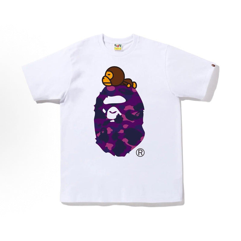 BAPE Ape Head Shark Print Loose Casual Unisex Short Sleeve T-Shirt