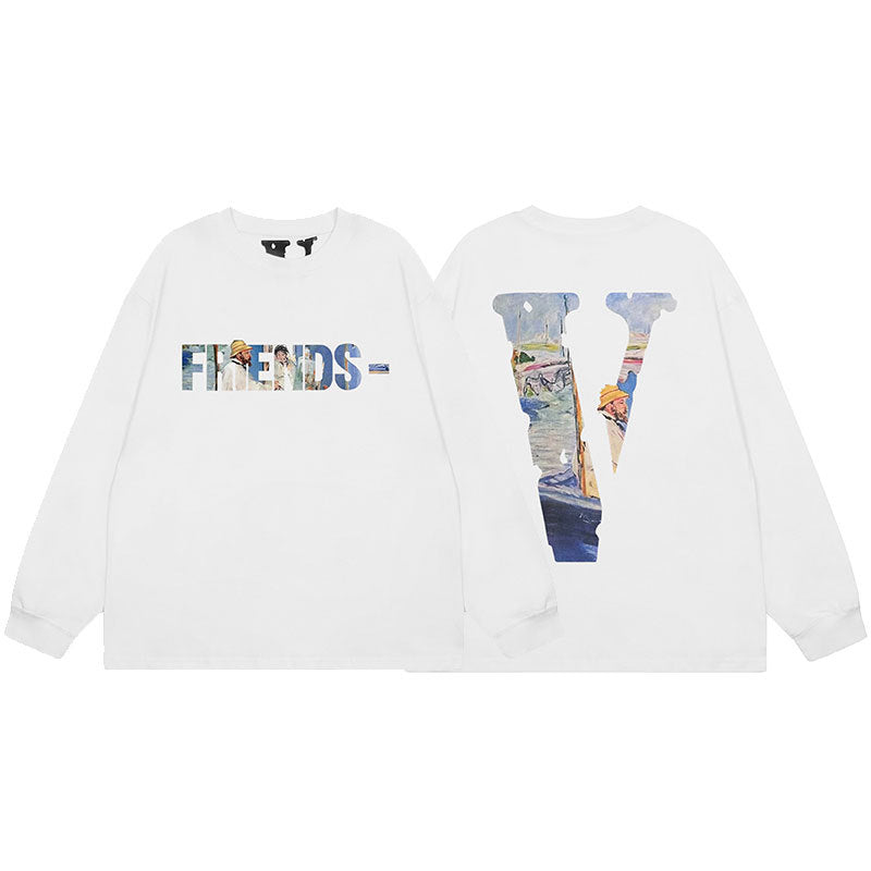 VLONE Big V Graphic Long Sleeve Tee Streetwear Cotton Oversized Shirt