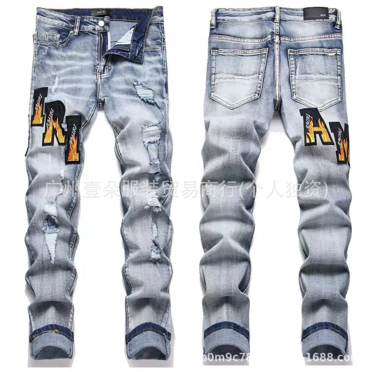 Amiri Letter Embroidery Washed Slim Tapered Denim Jeans Unisex