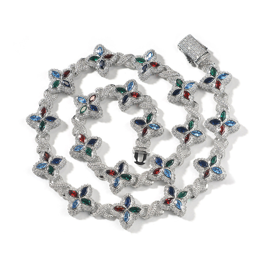 Iced Out Four Leaf Clover 5A Color Zircon Hip Hop Bracelet For