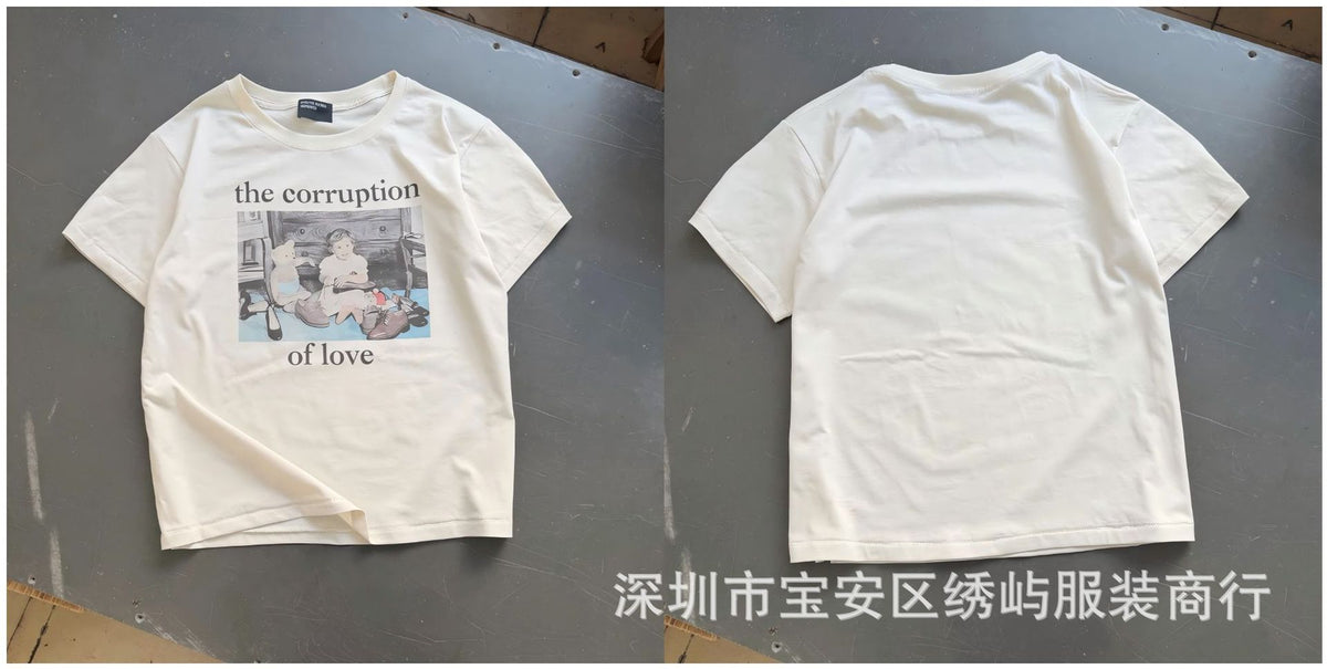 ERD Portrait Letter Print Crew Neck Short Sleeve T Shirt Unisex